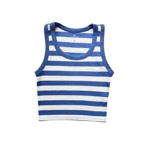 Hollister Blue White Striped Ribbed Cropped Tank Top Size Medium